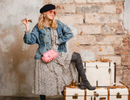 woman wearing elegant vintage style fashion outfit